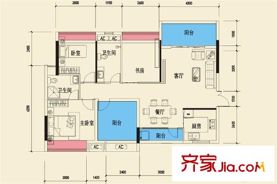 中萃1829一期1-4棟B戶型 4室2廳2衛(wèi)1廚