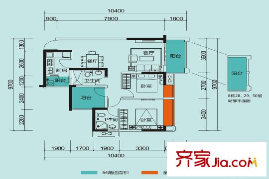 天健陽光花園8棟02戶型 3室2廳1衛(wèi)1廚