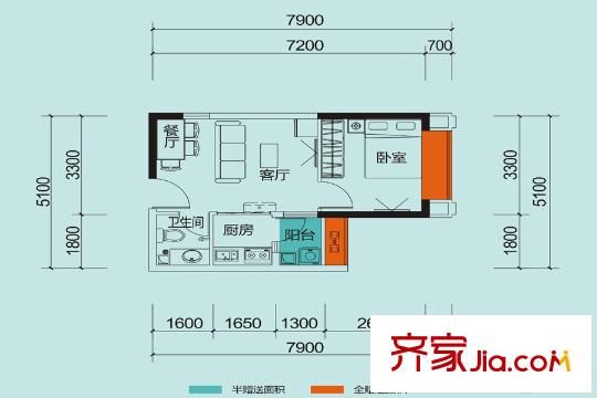 天健陽光花園1棟(2-17層）02/04/07/09戶型 1室1廳1衛(wèi)1廚