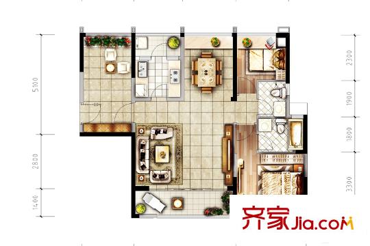 天益城1單元04號房 2室2廳1衛(wèi)1廚