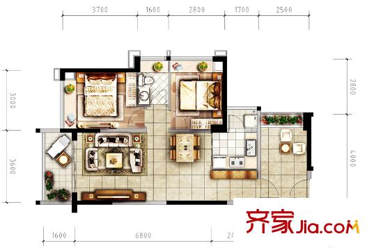 天益城2、3單元01、02號房 2室2廳1衛(wèi)1廚