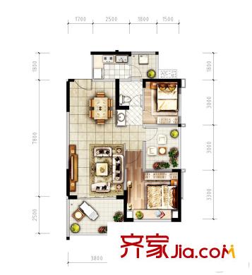 天益城1單元01號房 2室2廳1衛(wèi)1廚
