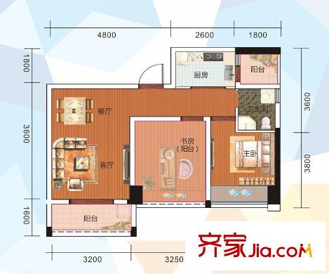 世紀(jì)城8/9棟06單元F戶型 2室2廳1衛(wèi)1廚