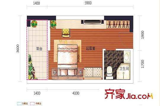 世紀(jì)城7/10棟B戶型 1室1廳1衛(wèi)