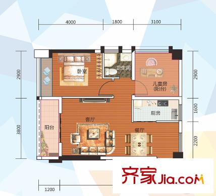 世紀(jì)城8/9棟03/07單元E戶型 2室2廳1衛(wèi)1廚