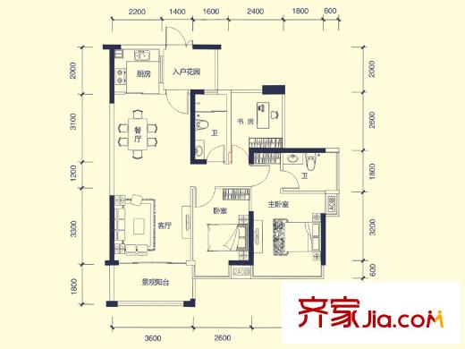 德威朗琴灣10棟、11棟F1戶型 3室2廳2衛(wèi)1廚