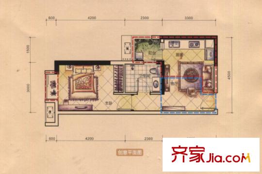 皇庭波西塔諾193/195棟33平戶型 1室1廳1衛(wèi)1廚