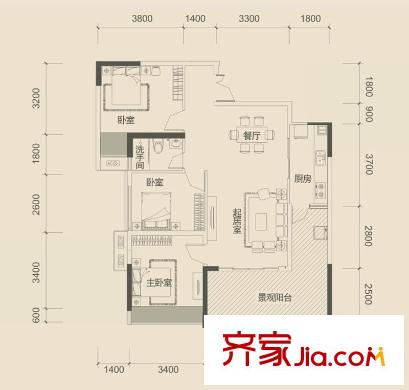 德威朗琴灣1棟01、02戶型 3室2廳1衛(wèi)1廚
