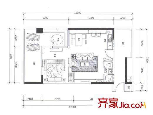 合正東部灣公寓A2-1戶型 1室2廳1衛(wèi)1廚