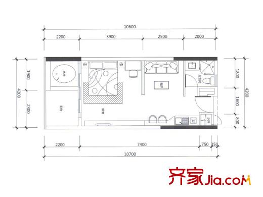 合正東部灣公寓A1戶型 1室1廳1衛(wèi)1廚