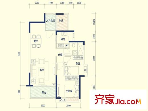 保利山水城四期7棟1單元01戶型/2單元02戶型 2室2廳1衛(wèi)1廚