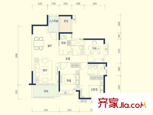 保利山水城四期7棟1單元02戶型/2單元01戶型 3室2廳2衛(wèi)1廚