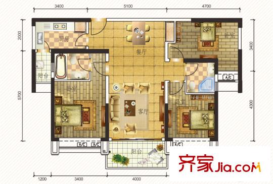 合生上觀國(guó)際19-22號(hào)樓C-02戶型 3室2廳2衛(wèi)1廚
