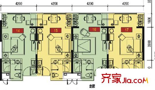 佳兆業(yè)中心一期3座標(biāo)準(zhǔn)層14、15、16、17戶戶型圖 1室1衛(wèi)