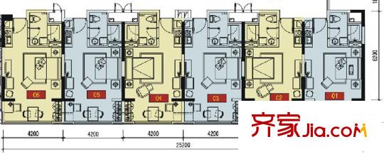 佳兆業(yè)中心一期3座標(biāo)準(zhǔn)層1、2、3、4、5、6號房戶型圖 1室1衛(wèi)