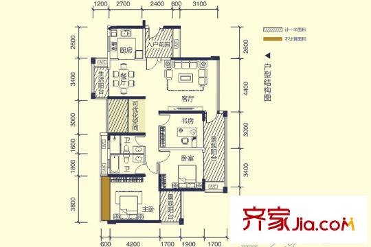 德威朗琴灣7、8、9棟A1戶型 3室2廳2衛(wèi)1廚