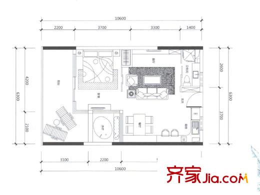 合正東部灣洋房B1戶型 2室2廳1衛(wèi)1廚