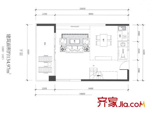 合正東部灣復(fù)式下層A1戶型 1室2廳2衛(wèi)1廚