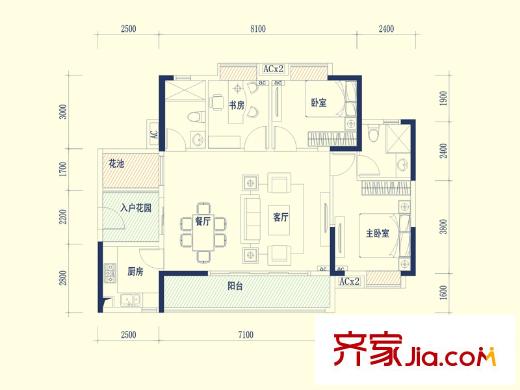 保利山水城四期7棟1單元04戶型/2單元03戶型 3室2廳2衛(wèi)1廚