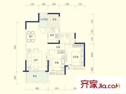 保利山水城四期1-4、8棟01/02戶型 2室2廳1衛(wèi)1廚