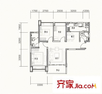 合生上觀國(guó)際五期15-17號(hào)樓A1-A戶型 3室2廳2衛(wèi)1廚