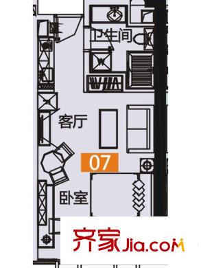 佳兆業(yè)中心二期1棟07戶型 1室1廳1衛(wèi)1廚