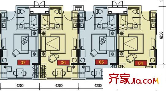佳兆業(yè)中心一期2座標(biāo)準(zhǔn)層4、5、6、7號房戶型圖 1室