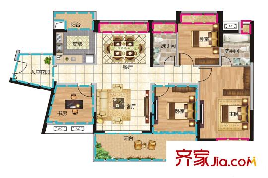 君躍荃新時代花園5棟F戶型 3室2廳2衛(wèi)1廚