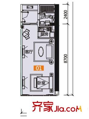 佳兆業(yè)中心二期1棟01戶型 1室1廳1衛(wèi)1廚