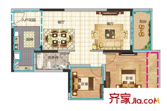 君躍荃新時(shí)代花園6棟G戶型 2室2廳1衛(wèi)1廚