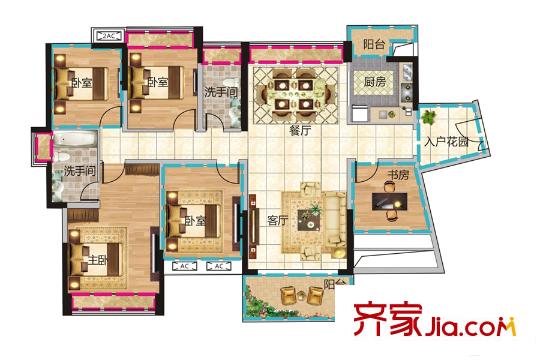 君躍荃新時代花園5棟D戶型 4室2廳2衛(wèi)1廚