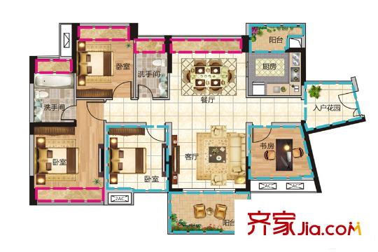 君躍荃新時代花園1棟/6棟 A戶型 3室2廳2衛(wèi)1廚