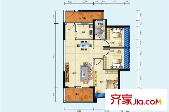卓悅星光1/3棟A戶(hù)型 3室2廳1衛(wèi)1廚