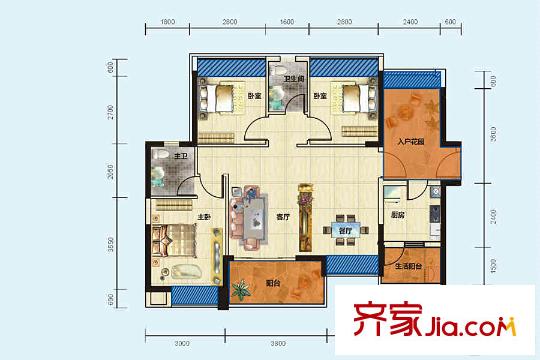 卓悅星光2/3棟C戶(hù)型 3室2廳2衛(wèi)1廚