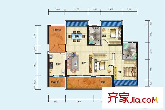 卓悅星光2/3棟D戶(hù)型 3室2廳2衛(wèi)1廚
