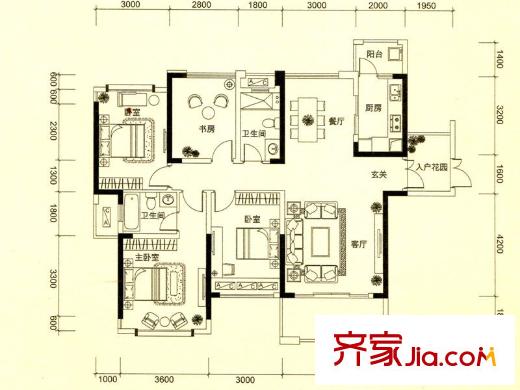 方直東岸T11&T12&T26號樓E2戶型 4室2廳2衛(wèi)1廚