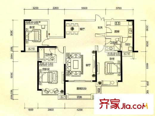 方直東岸T8-T13號樓03戶型&T26號樓02戶型 3室2廳2衛(wèi)1廚