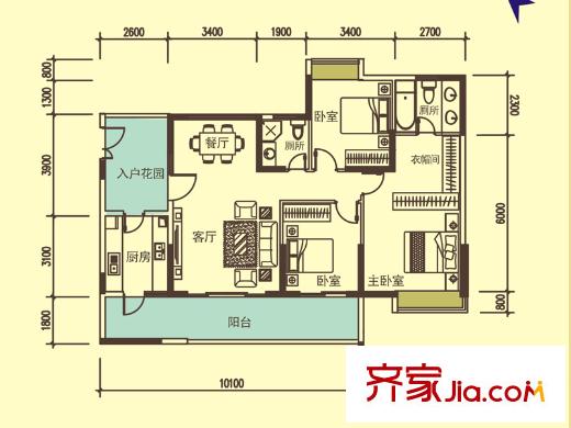 寶麒花園一期B4戶型 4室2廳2衛(wèi)1廚