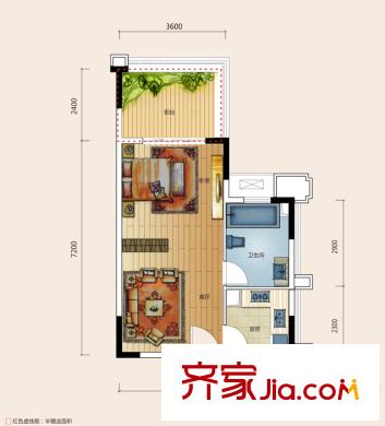海景城海尚A6戶型 1室1廳1衛(wèi)1廚