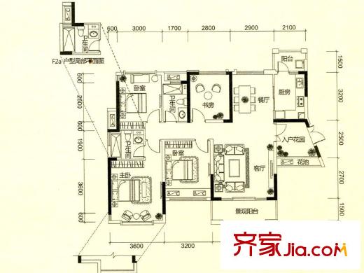 方直東岸T3&T5&T6&T7號樓F1/F2/F2a戶型 4室2廳2衛(wèi)1廚