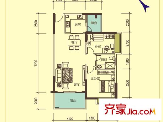 寶麒花園一期A1戶(hù)型 2室1廳1衛(wèi)1廚