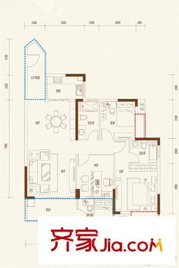 海錦御林苑二期二期5棟01戶型 3室2廳2衛(wèi)1廚