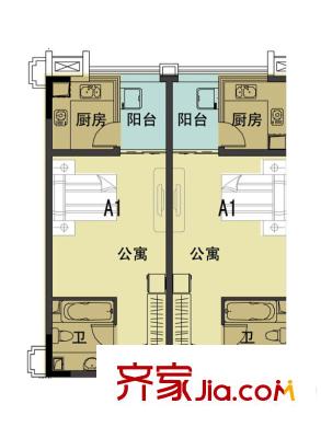 海景城A1戶型 1室1廳1衛(wèi)1廚