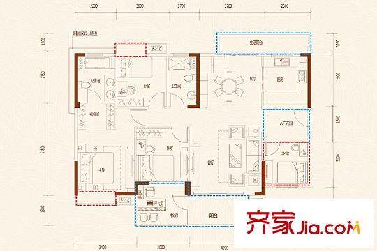海錦御林苑二期二期5棟03戶型 3室2廳2衛(wèi)1廚