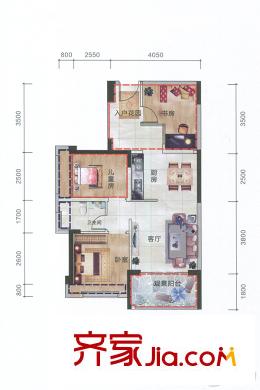 錦繡學(xué)府1-7棟B戶型 3室2廳1衛(wèi)1廚