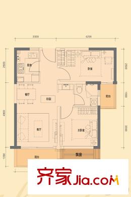 合生時(shí)代城1T8-B戶(hù)型 2室2廳1衛(wèi)1廚
