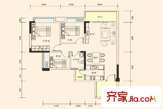 弘泰?映月城2-3棟04/05戶型 3室2廳1衛(wèi)1廚