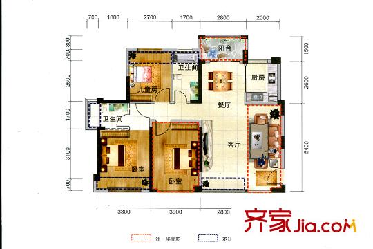 錦繡學(xué)府3-7棟E戶型 3室2廳2衛(wèi)1廚