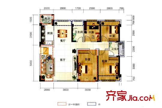 錦繡學(xué)府3棟C戶型 4室2廳2衛(wèi)1廚