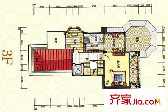 十里龍泉?jiǎng)e墅A戶型第三層 6室5廳5衛(wèi)1廚